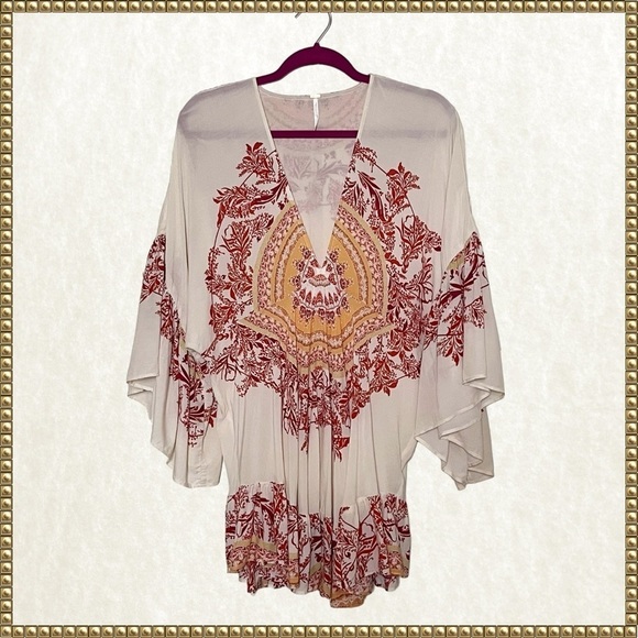 Free People Tops - 🌟HP🌟Free People Sunset Dreams Boho V-Neck Ruffled Bell Sleeve Tunic Top Medium